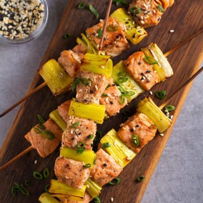 Salmon Skewers with Leeks