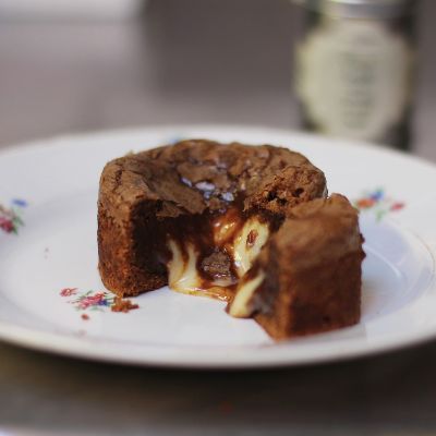 DARK CHOCOLATE CAKE WITH A GOOEY CUBEB PEPPER INFUSED CENTRE