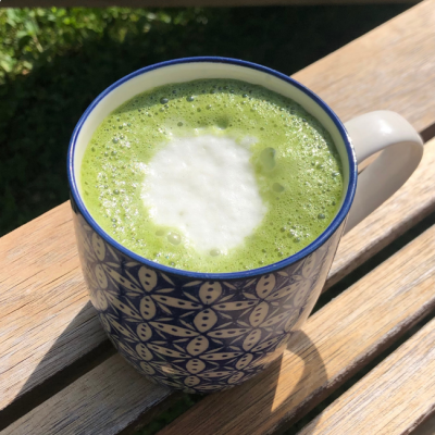 Matcha green tea latte with white chocolate