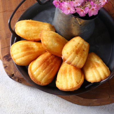 Madeleines with geranium water