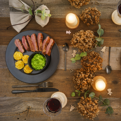 Duck breast glazed with  Fleur de sel with holiday spices