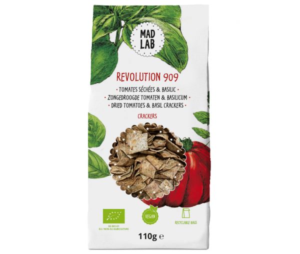 Organic vegan dried tomatoes and basil crackers, 110 g