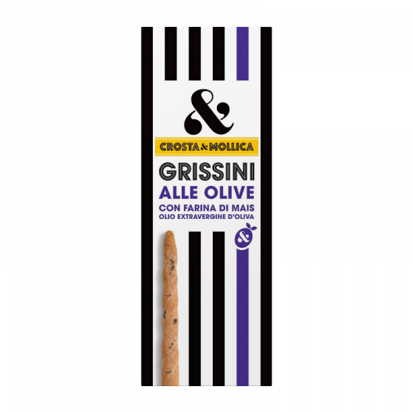 Grissini façonnés à la main aux olives noires.
